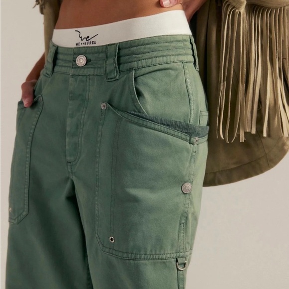 Free People Just In Time Slouchy Pants Olive Green Size 10 NWT - Picture 2 of 8